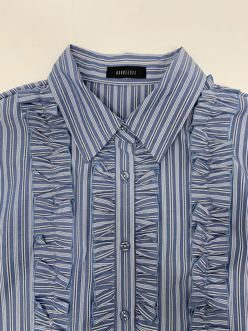 Stripe Frill Blouse (blue)