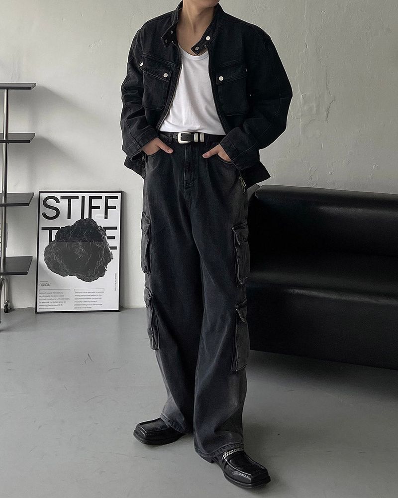OWN Pantheon Solid Cargo Pocket Denim Pants (2 colors)
