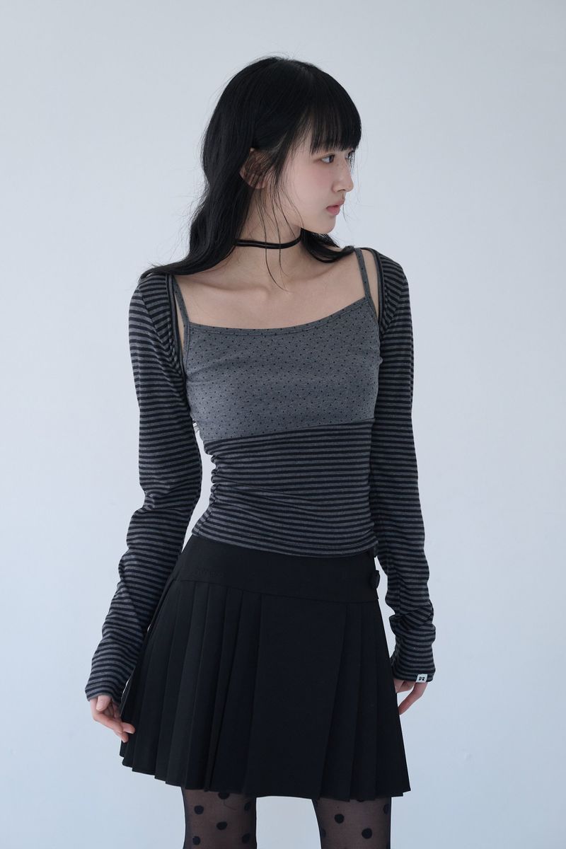 MIXED PATTERN CAMI & BOLERO SET CHARCOAL