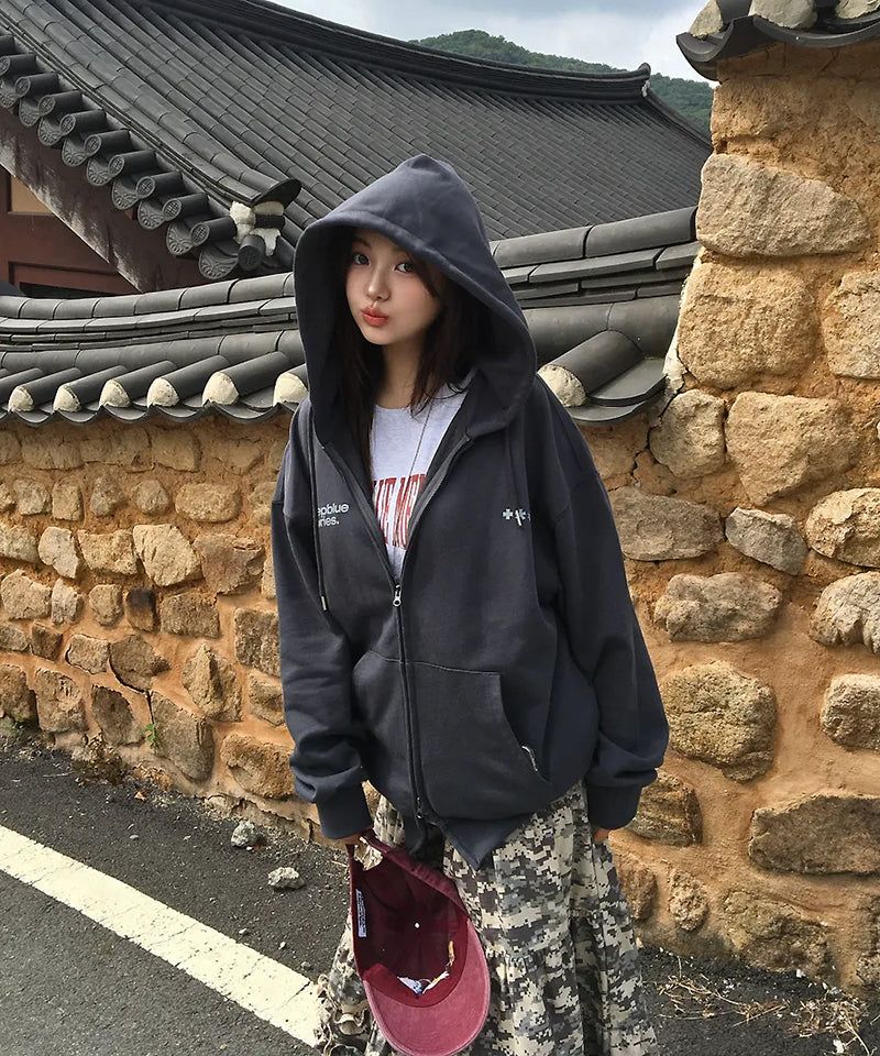 (zp) MM SYMBOL LOGO 2WAY ZIP-UP (BLACK)