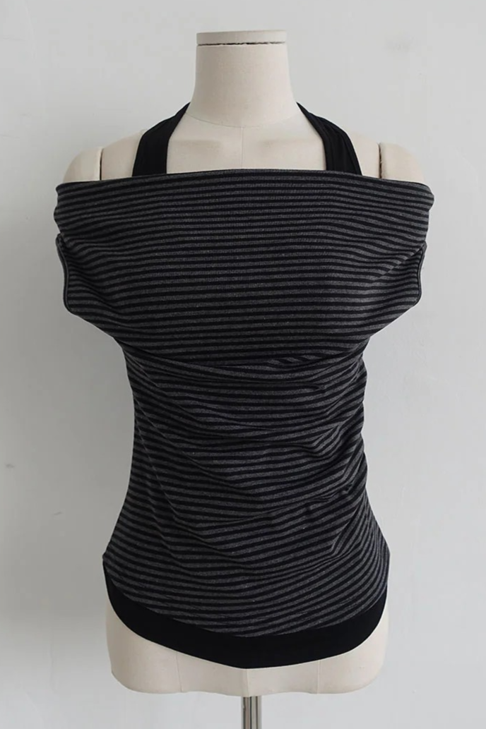 HALTER-STRAP DRAPED OFF-SHOULDER TOP (3COLORS!)