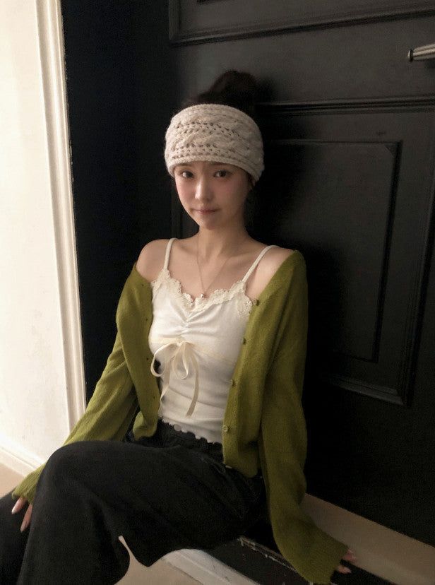 Lace Ribbon Shirring Layered Sleeveless (3color)