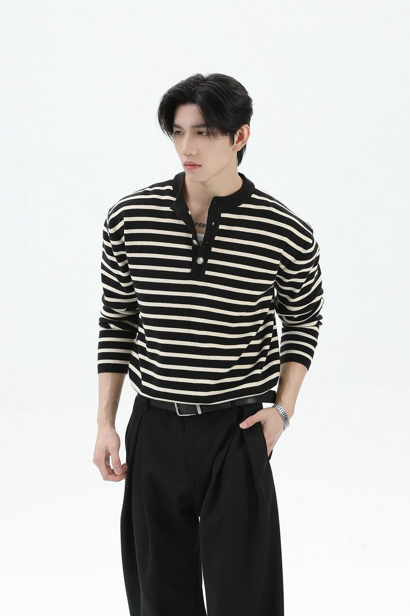 TURNTIDE（ ターンタイド）の「Striped Henley Wool Sweater（Tops）」