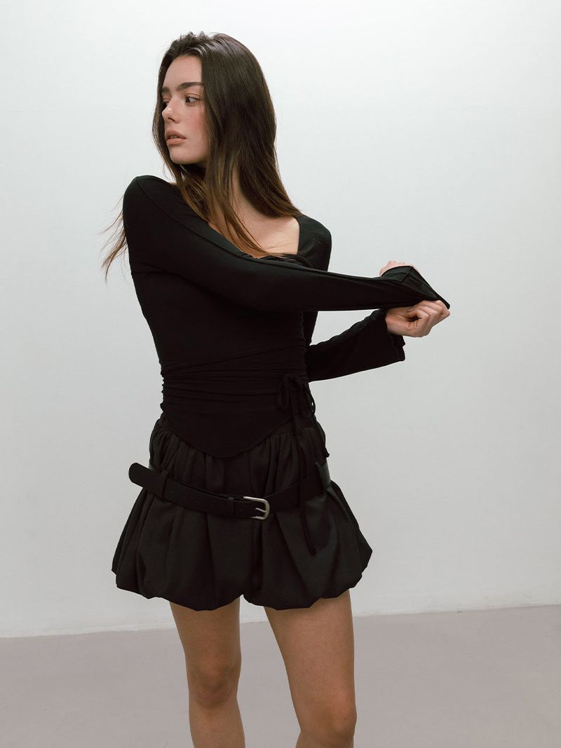 BELTED BALLOON SKIRT / CHARCOAL