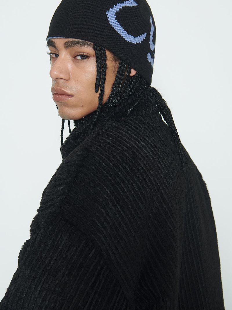 Black Stripe Sherpa Fur Jacket