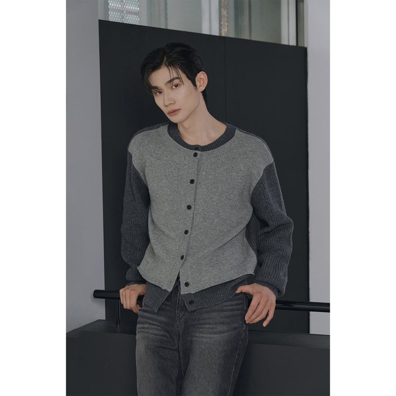 Layered wool knit cardigan(Charcoal)