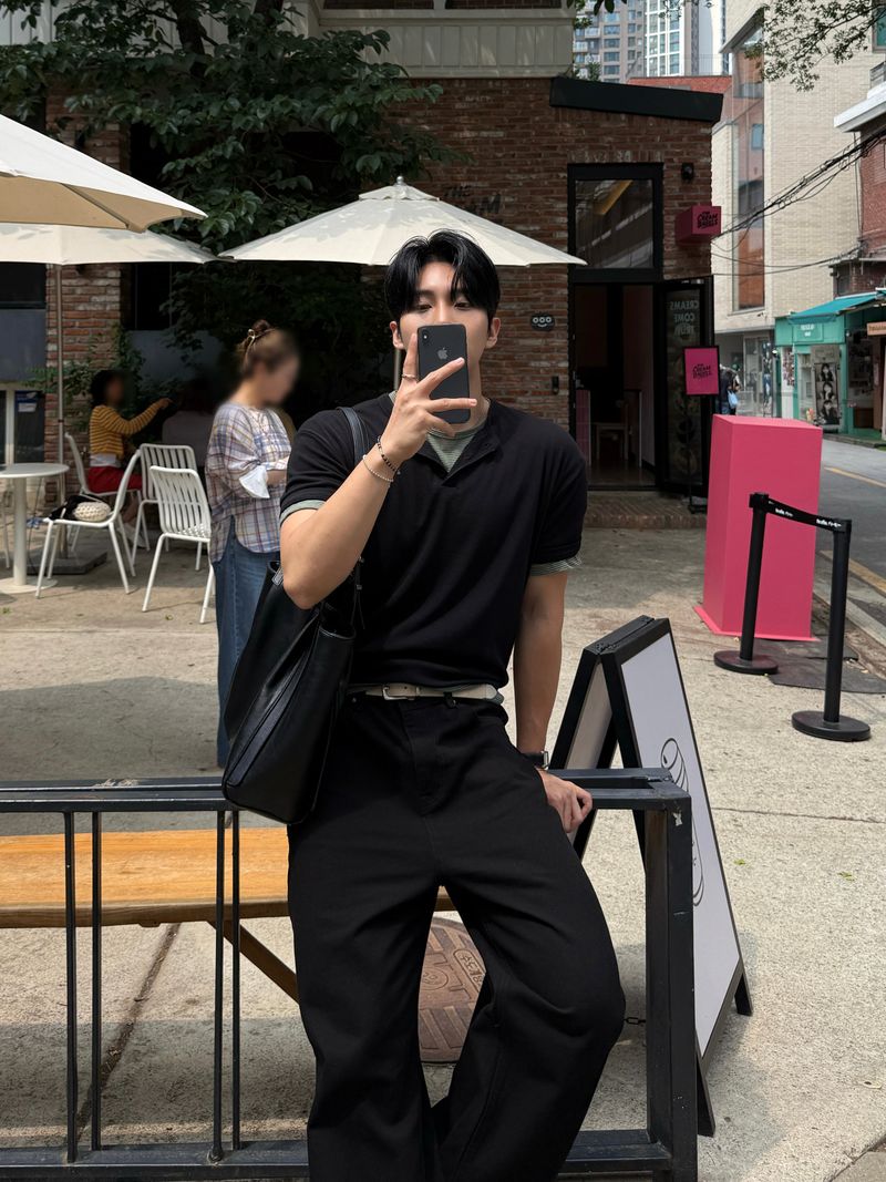 Back pocket stitch semi wide pants