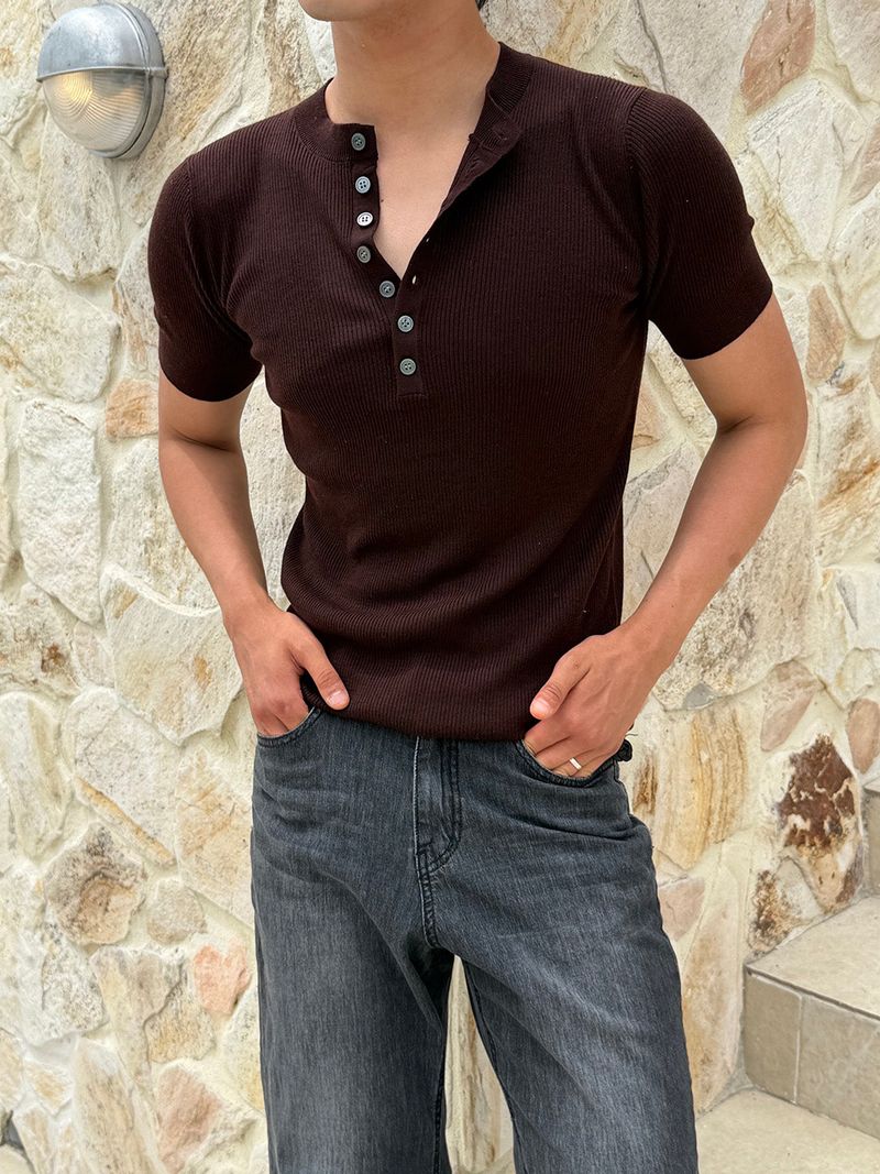 Cashmere muscle henley neck half knit(4color)