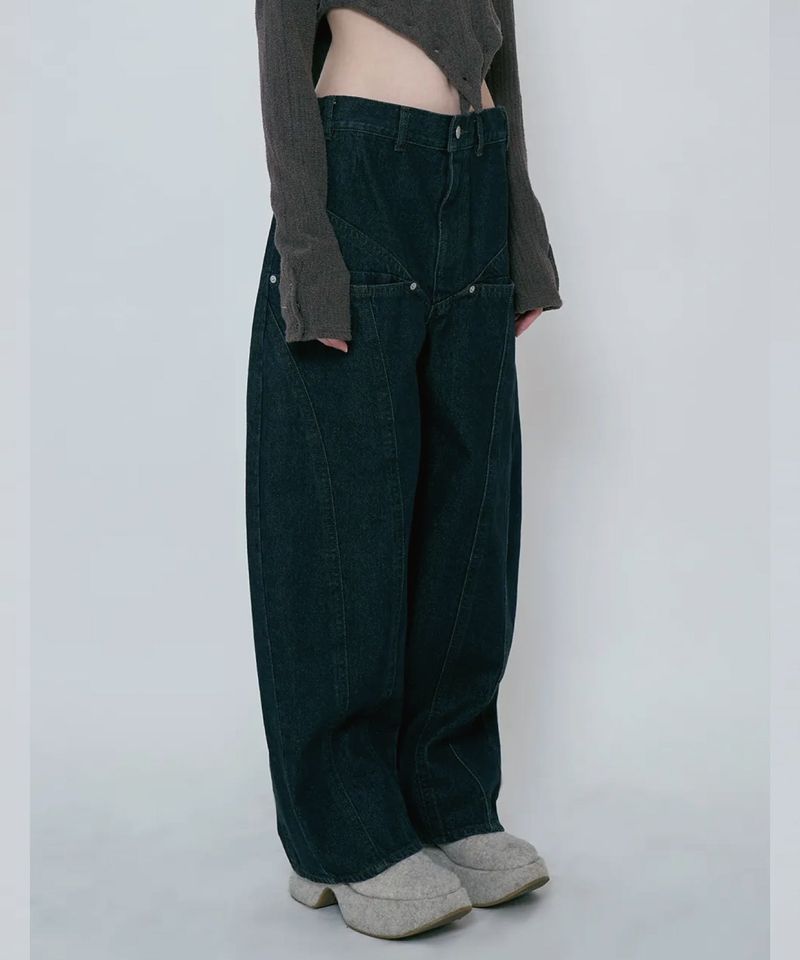 COLOR BLEACH WIDE DENIM PANTS