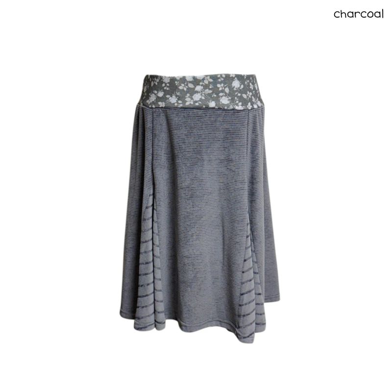 (2color) Flower Mix Stripe Flare Skirt