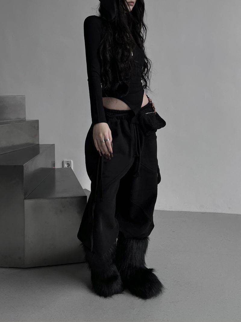 strap cut-line wide pants (fleece-lined / 2color)