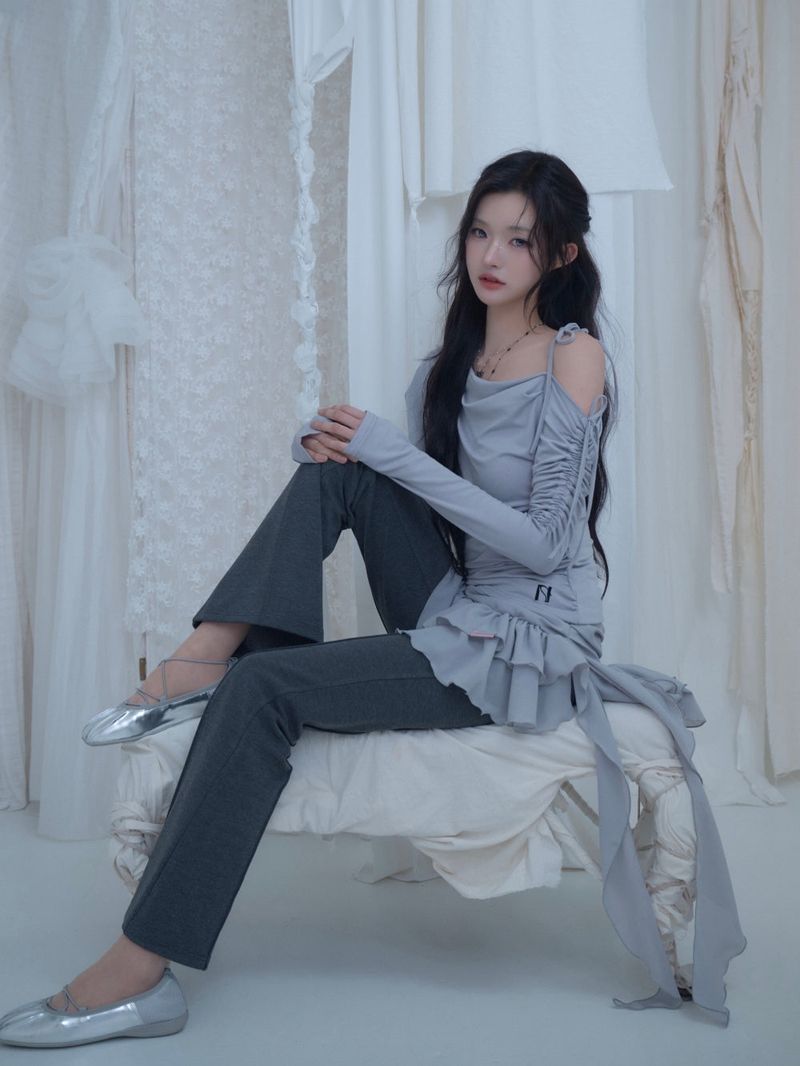 Cats Draping One-Shoulder Top