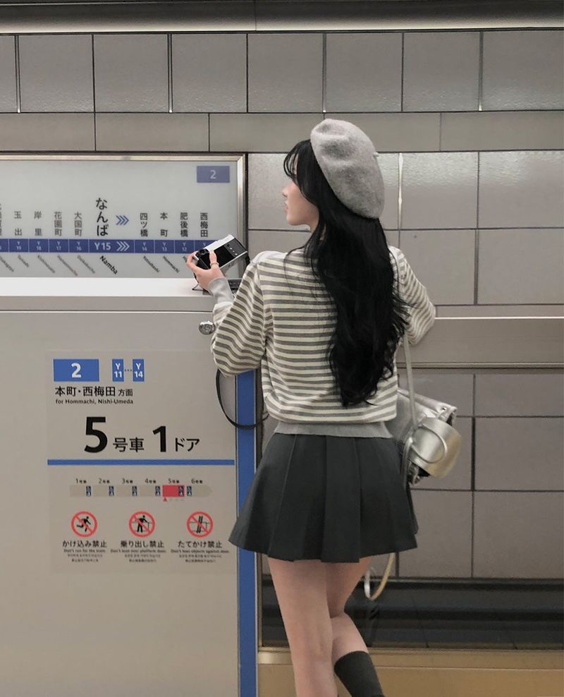 [BELLIDE MADE] Lucky, round stripe cardigan