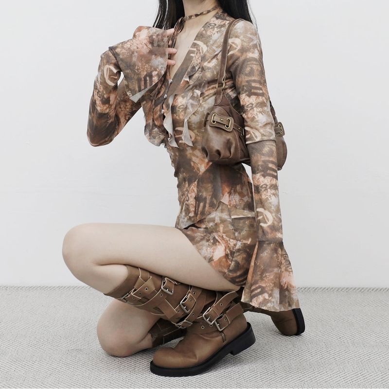 micello buckle long boots