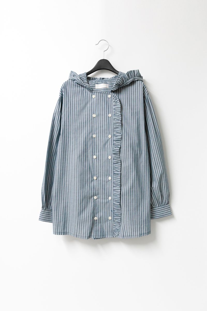 frill stripe double hood shirts(2colors)