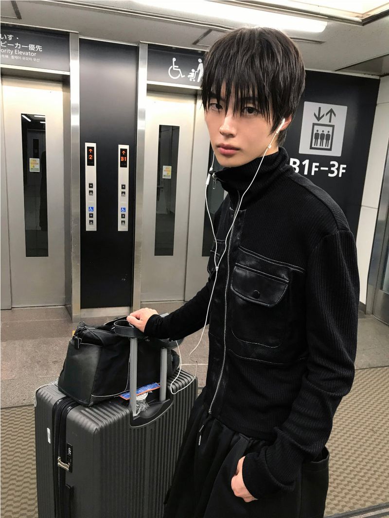 Black Leather Knit Zip-Up