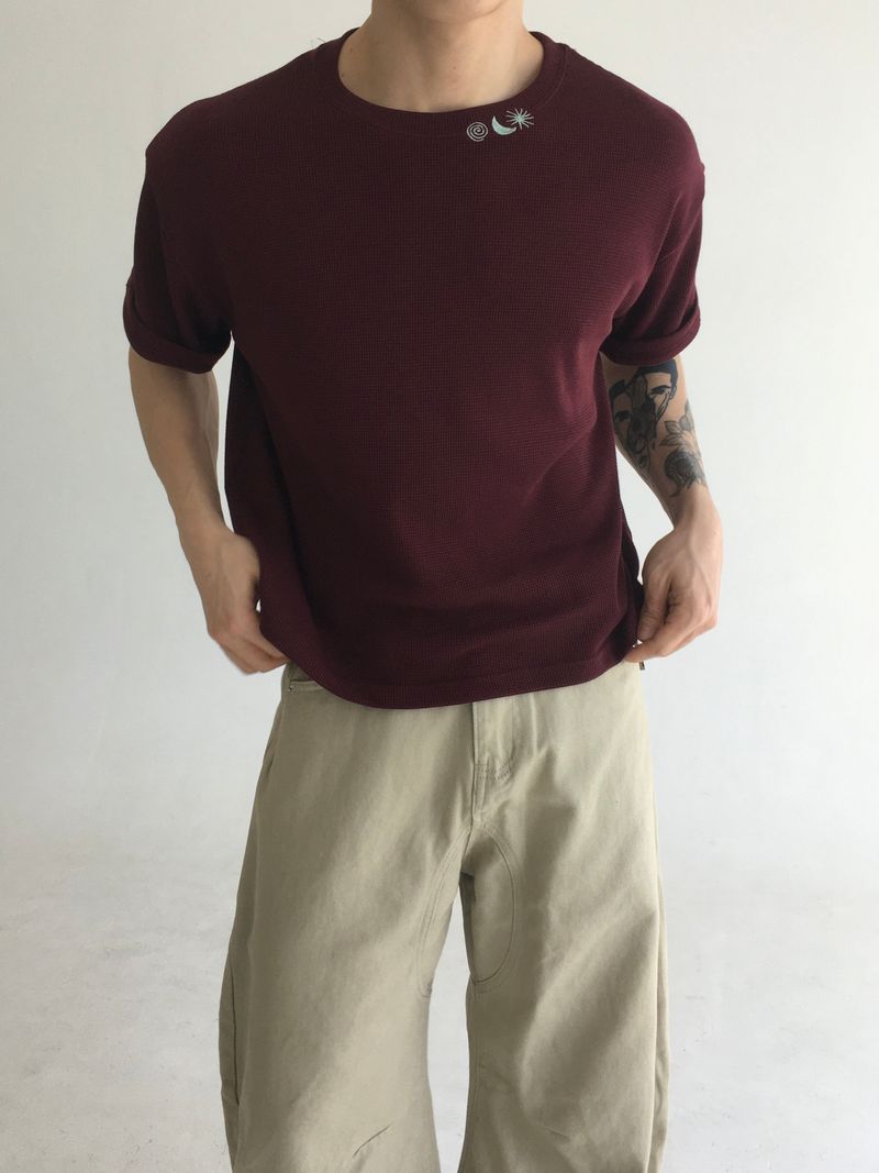 crop weather neck embroidery tee(3colors)