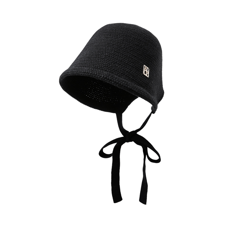 Basic Wool Knit Bonnet Hat (Black)