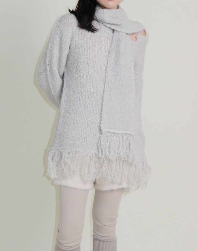 Puddle Demoor Tester Damage Long-Sleeved Knitwear Dress (Muffler Set)