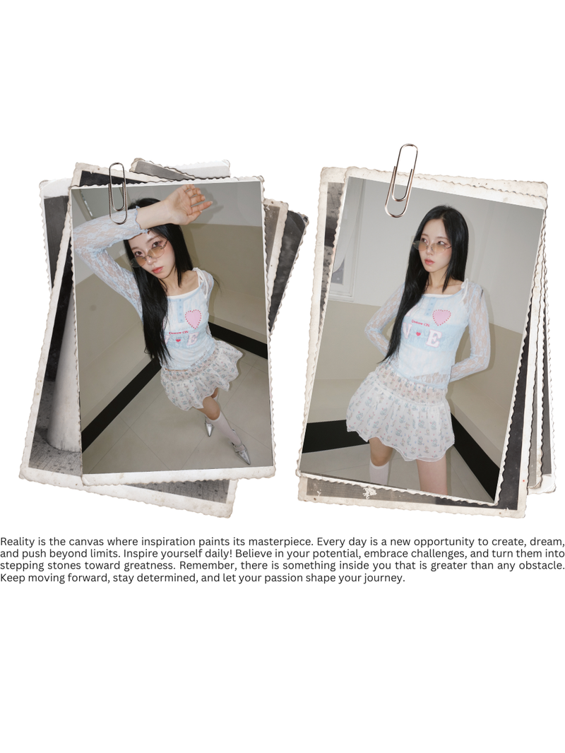 Cat chiffon banding flare mini skirt