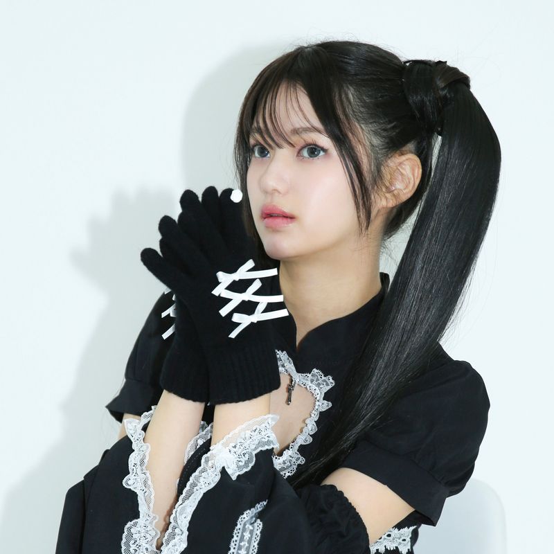 0 4 ribbon knit gloves - BLACK/WHITE