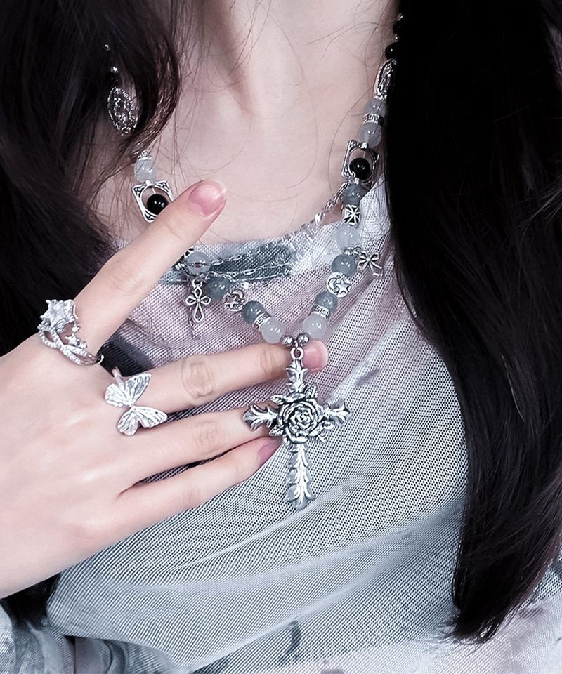Rose Cross Layered Chain Necklace