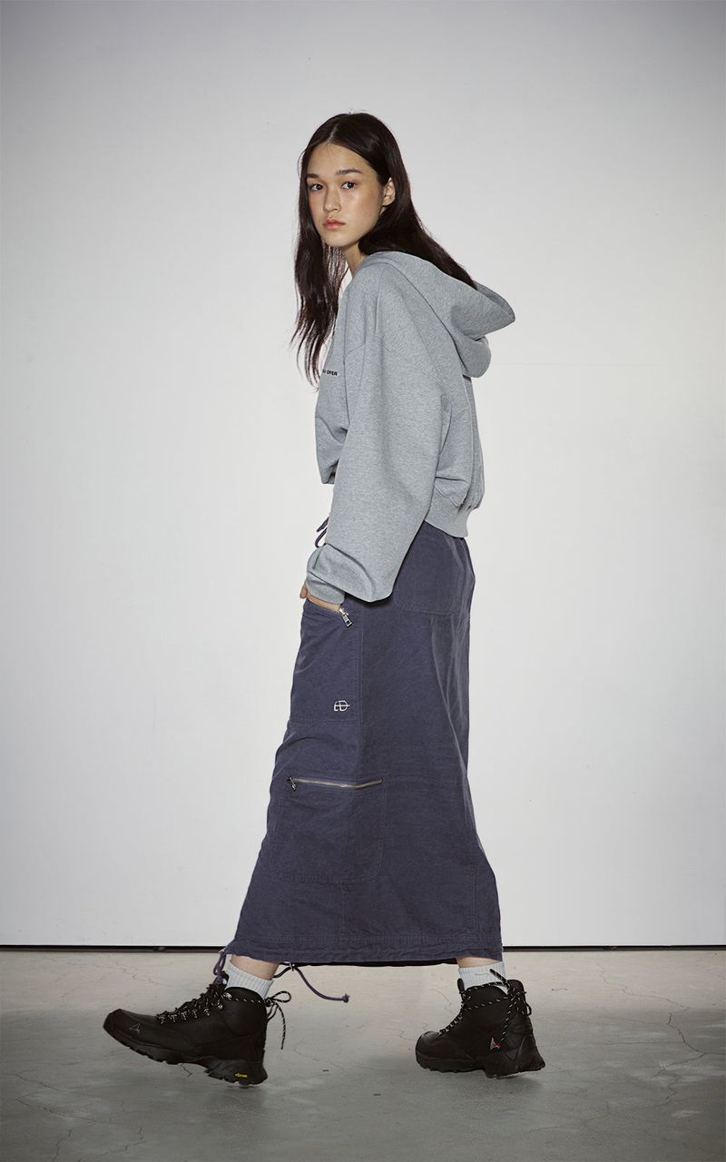 EACH DIFFER(イーチディファー)の「WASHED 2WAY ZIP SKIRT_PURPLE BLUE(Skirts)」