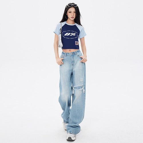 Vintage Frayed Distressed Wide Denim Pants