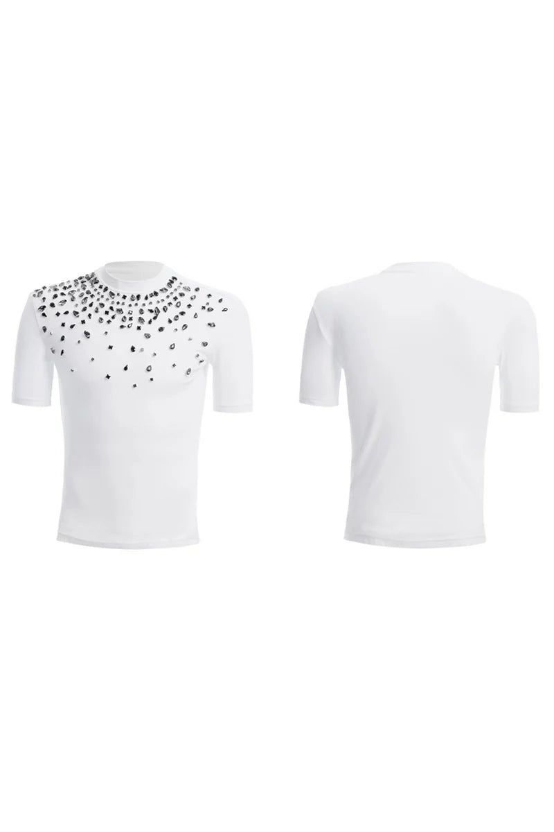 Rhinestone Fitted Stretch T-Shirt