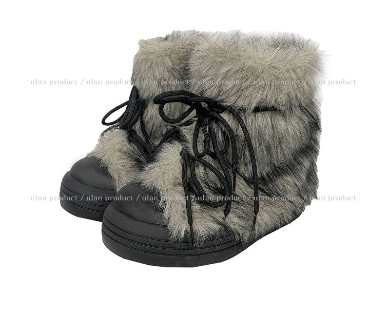 Fog Ribbon Fur Half Boots