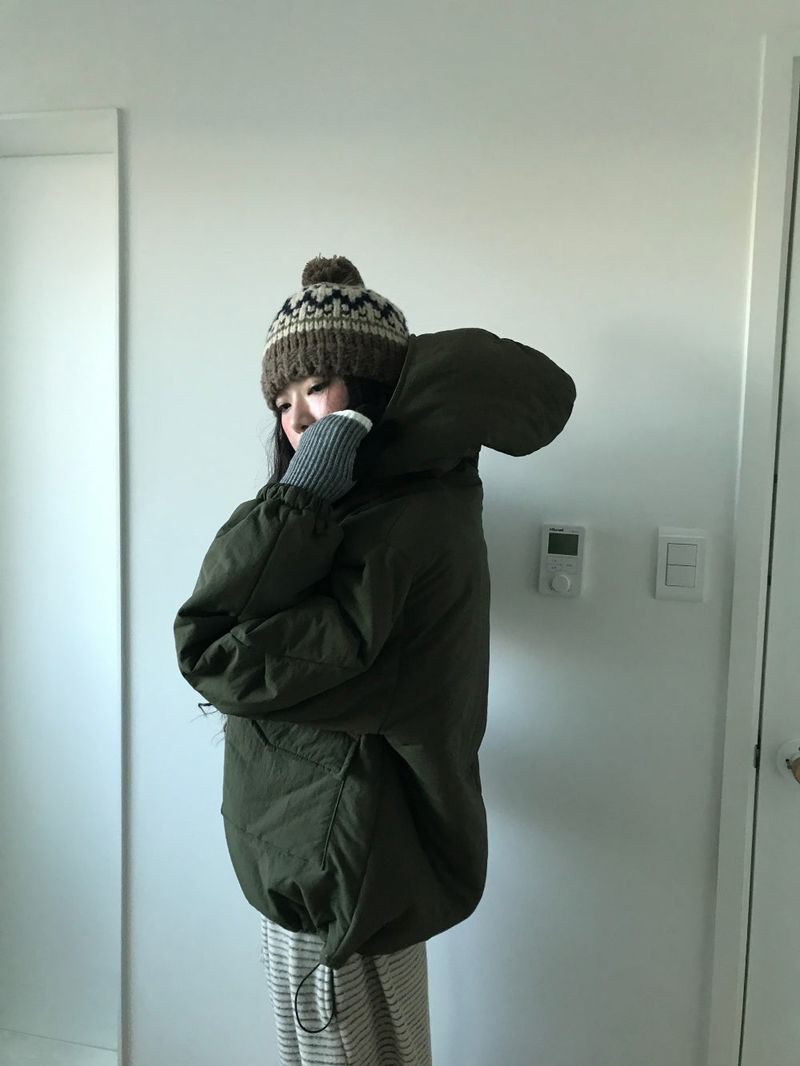 Matte Snap Hooded Padded Jacket (2 Colors)