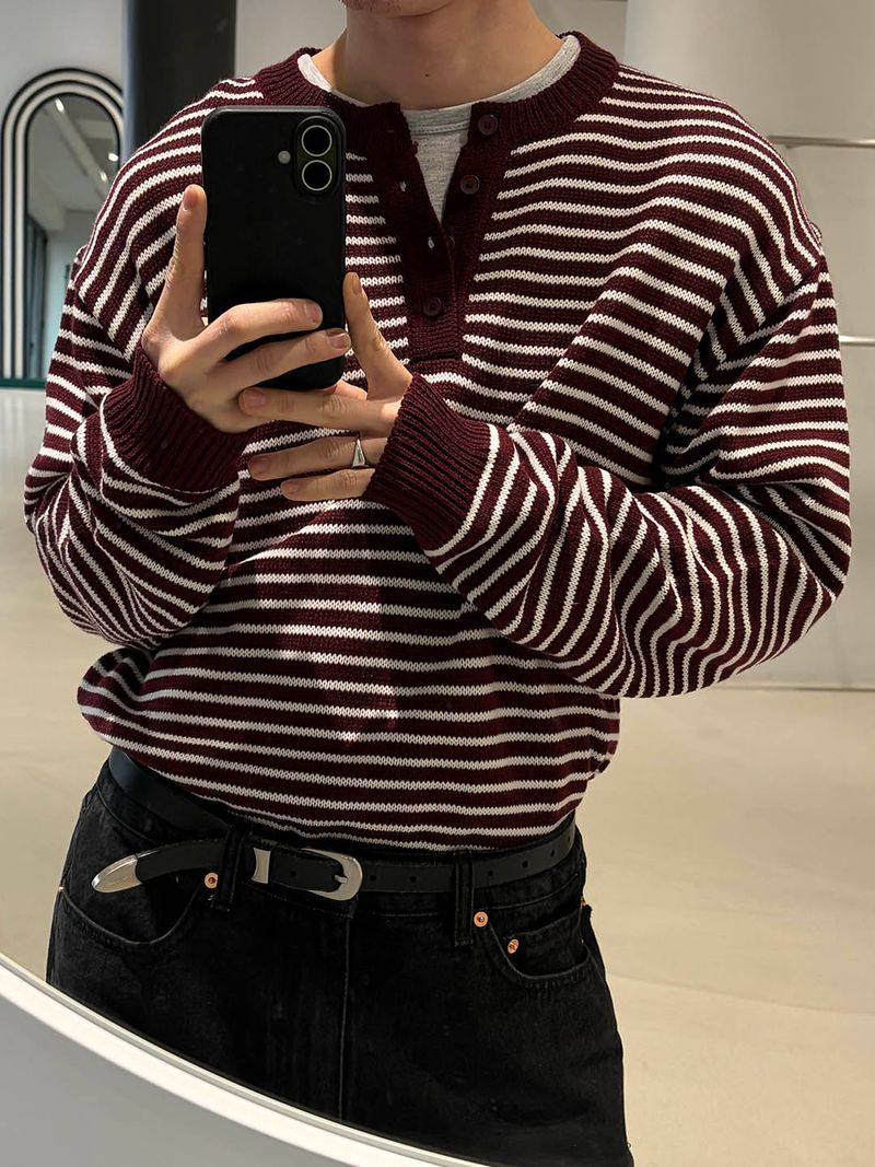 Stripe henry neck knitwear(3color)