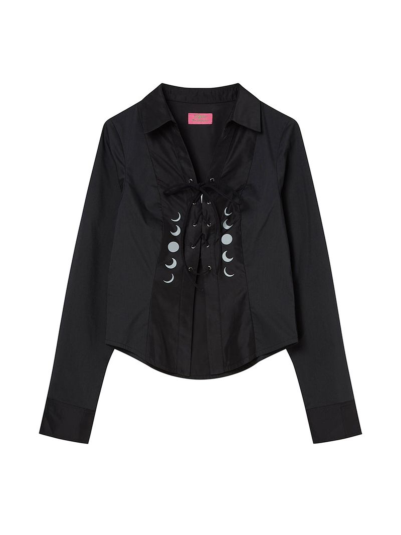 EYELET KNOT SHIRTS (BLACK)