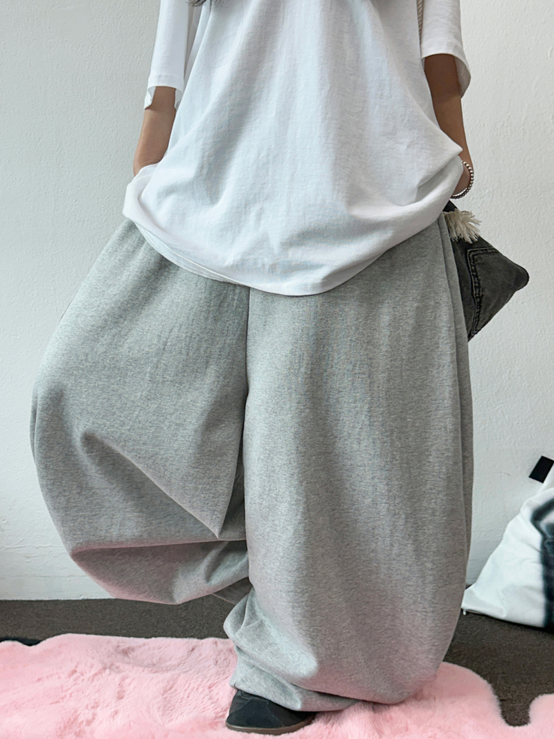 10000 SOLD OUT 🤍 KOREAN / S-XL 🤍 BASIC BALLOON JOGGER WIDE LONG PANTS 🤍🩶 - 2 COLORS
