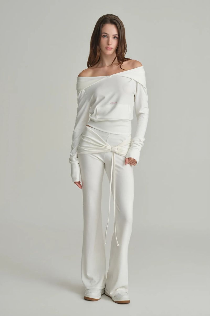 Cupcake off-shoulder hooded top, Ivory