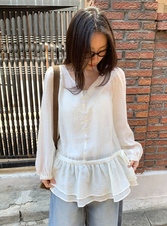 BAON（バオン）の「Hailyn Long Sleeve Layered Button Blouse（Tops）」