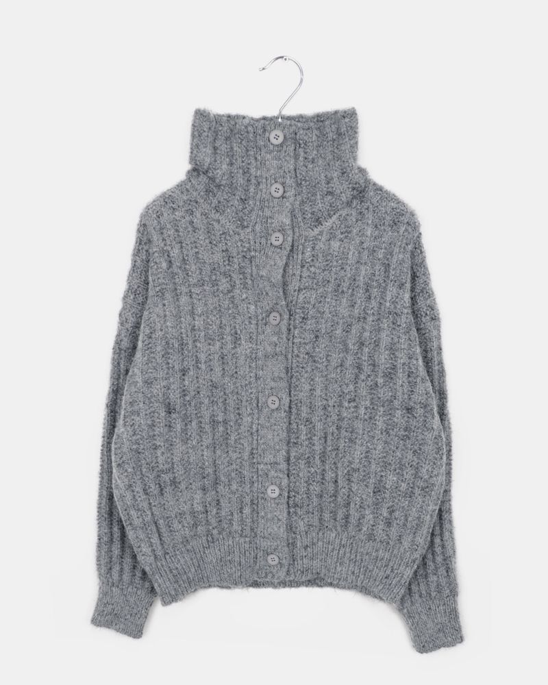 Luon Wool High-Neck Loose Cardigan