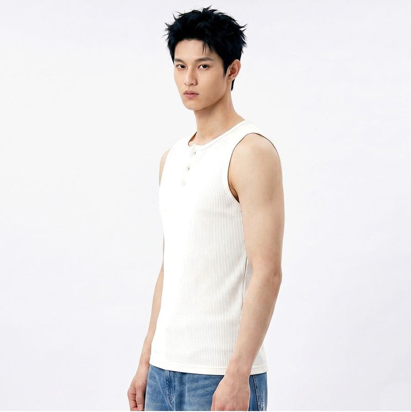 UNDEROFF(アンダーオフ)の「Ribbed Henley-Neck Sleeveless Top White(Tops)」