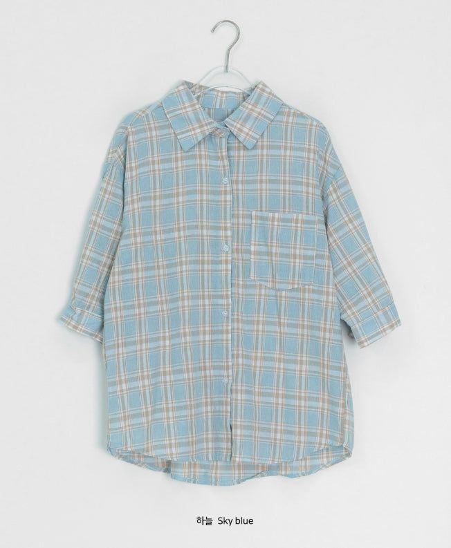 Toui Check Three Quarter Rolled-up Loose Fit Shirt