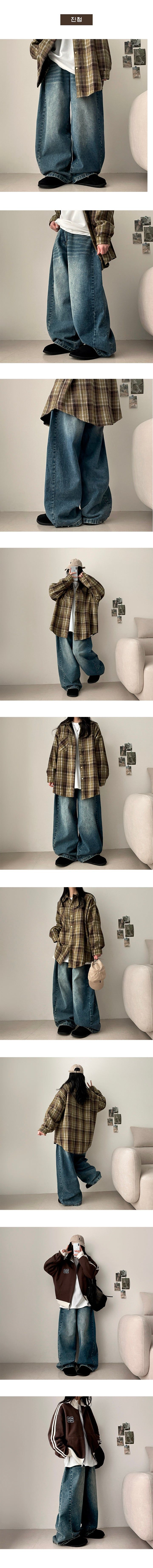 Nad side pin tuck snap wide denim pants
