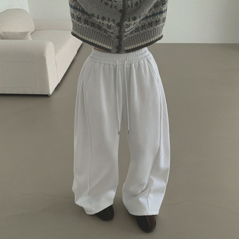 LONG / Back pocket napping wide banding pants