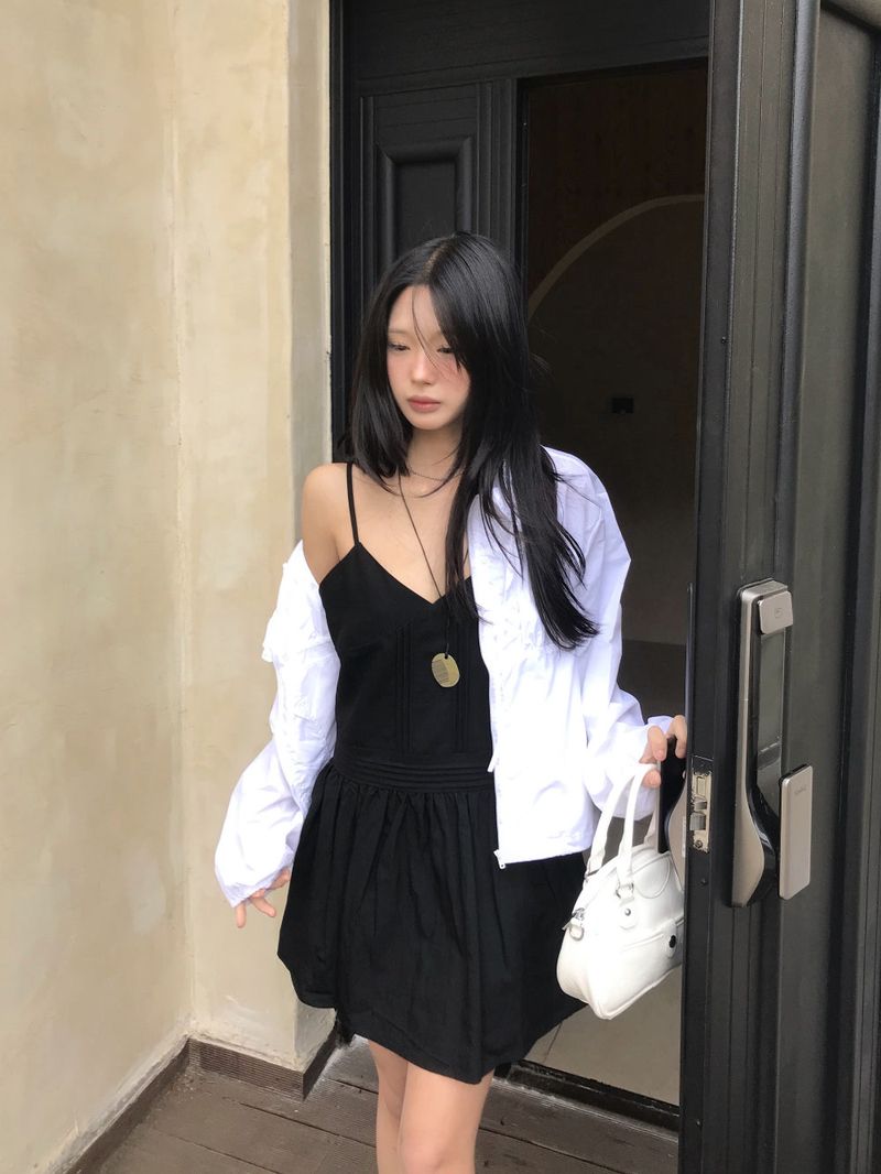 Roen Pintuck Layered Slip Mini Dress