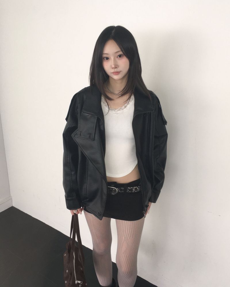 High neck leather jacket