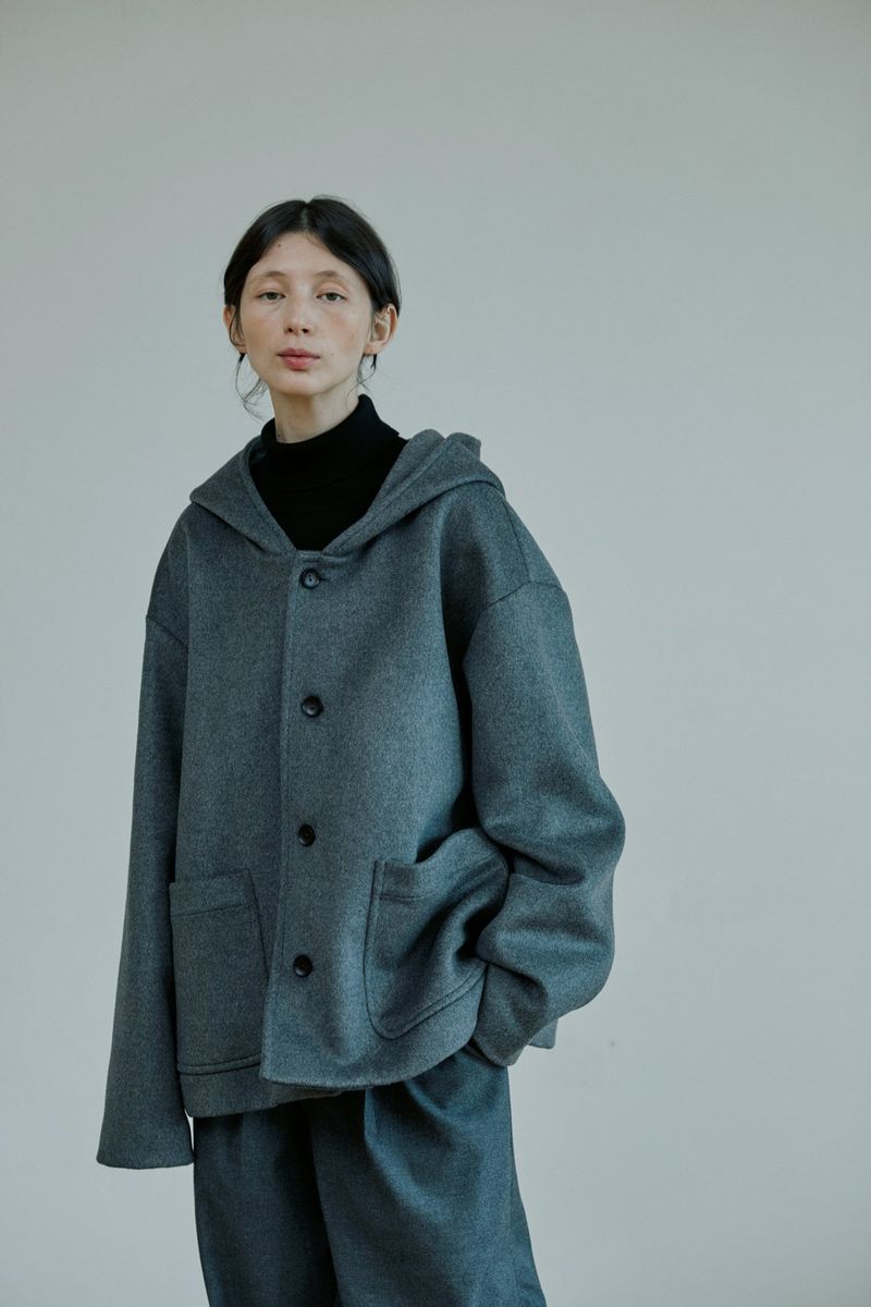 unisex wool hood coat gray