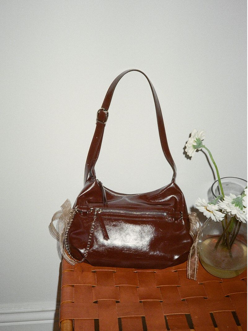 Belted ribbon bag_chocolate brown