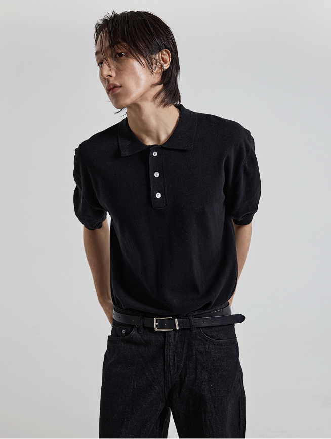 COSYHARU(コシハル)の「Three-Button Collar Short Sleeve Knit(Tops)」