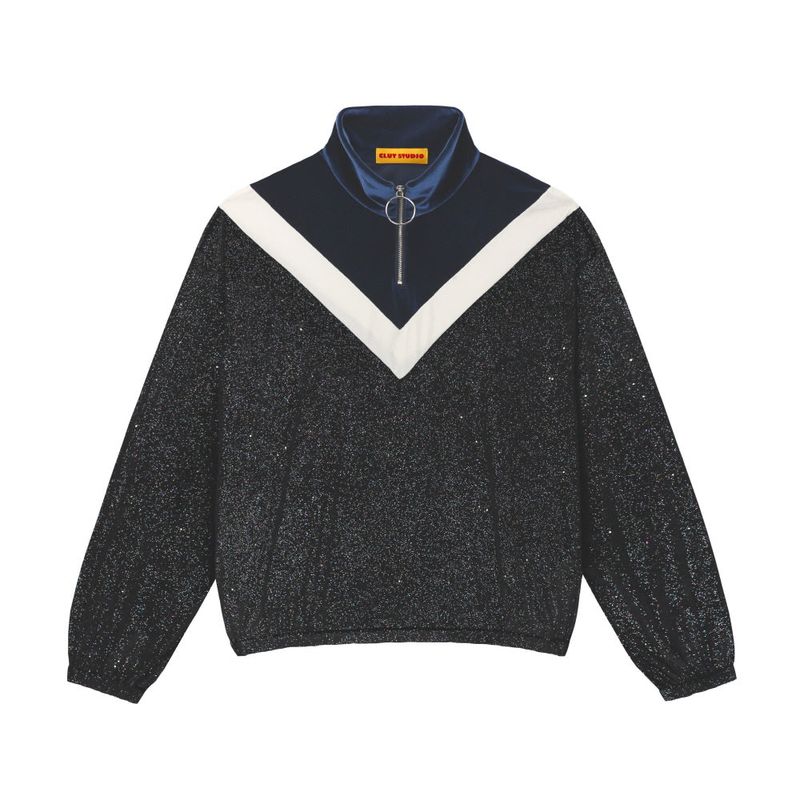 0 3 twinkle velvet zip-up top - BLACK