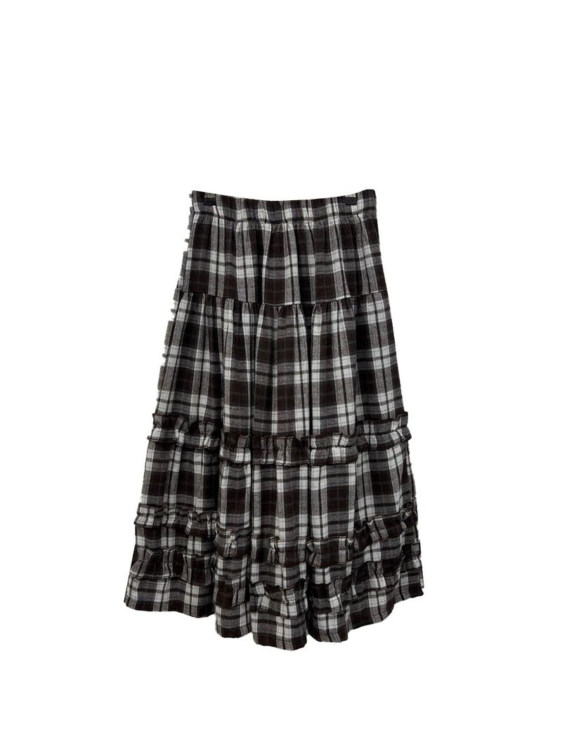 frill checkered long skirt