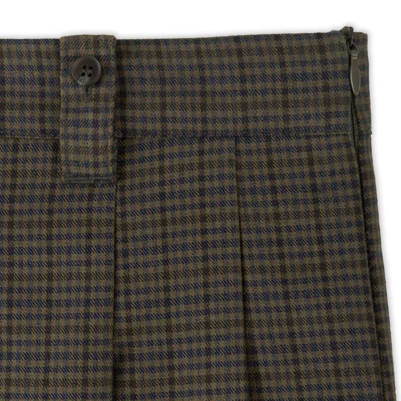 BROWN CHECK MIDI PLEAT SKIRT