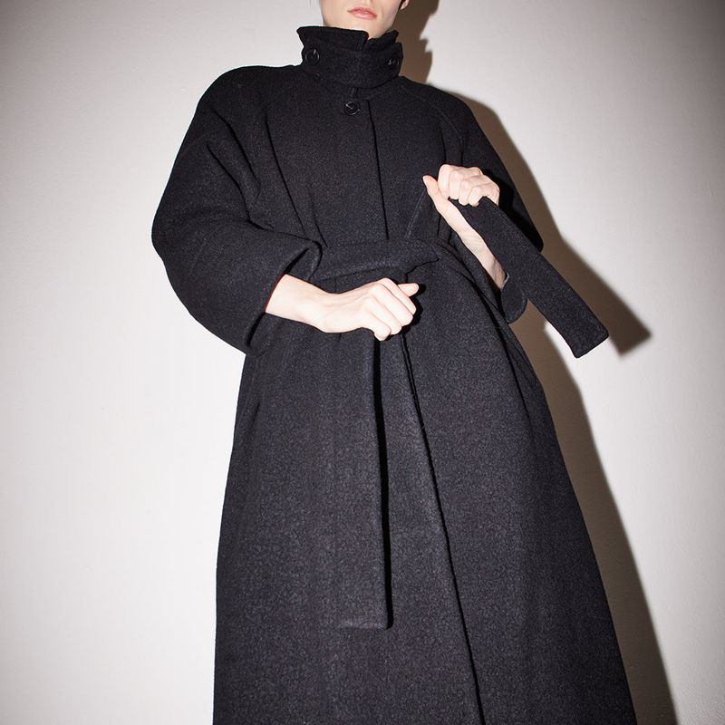 Balmacaan boucle coat black